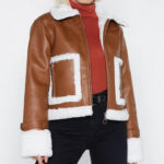Women Brown Cropped Aviator Leather Jacket