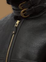 Women Pure Black B3 Shearling Jacket - Image 3