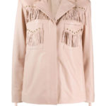 Women Soft Pink Lambskin Studded Fringe Detail Leather Jacket