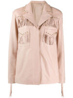 Women Soft Pink Lambskin Studded Fringe Detail Leather Jacket