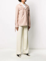 Women Soft Pink Lambskin Studded Fringe Detail Leather Jacket - Image 3