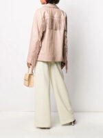 Women Soft Pink Lambskin Studded Fringe Detail Leather Jacket - Image 4