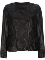 Women's Black Button Detail Leather Jacket