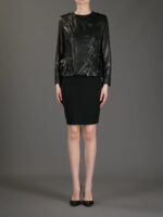 Women's Black Button Detail Leather Jacket - Image 2