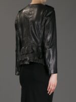 Women's Black Button Detail Leather Jacket - Image 4