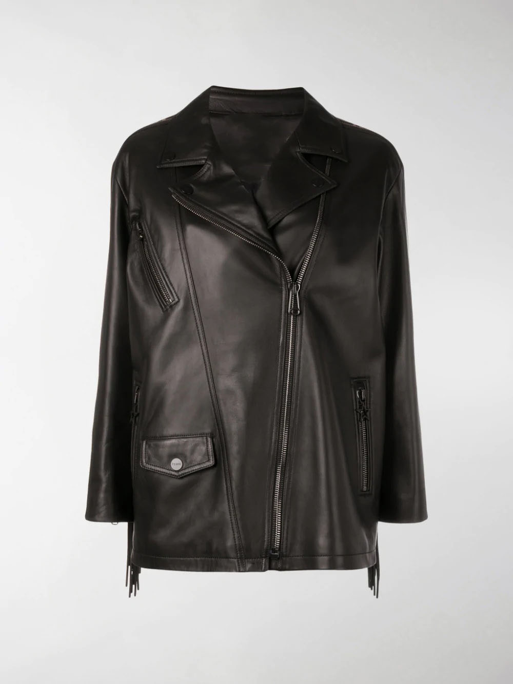 womens-black-fringe-biker-leather-jacket Women's Black Fringe Biker Leather Jacket - Image 1