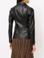Women's Black Zipped Leather Jacket - Image 4