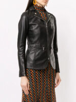 Women's Black Zipped Leather Jacket - Image 2