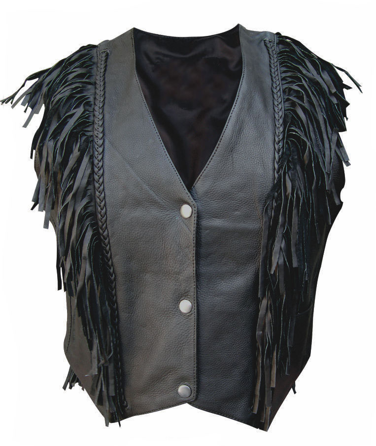 womens-classic-naked-cowhide-braided-fringe-leather-vest Women's Classic Naked Cowhide Braided Fringe Leather Vest - Image 1
