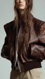 Ladies Distressed Brown Leather Jacket