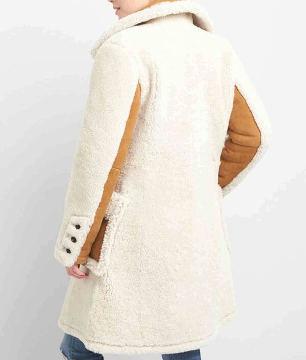 Women’s Double Breasted White Shearling Coat - Image 3