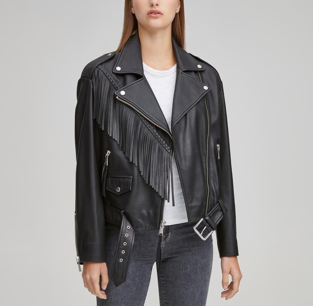 Womens leather discount jacket with tassels