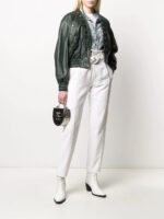 Women's Green Cropped Leather Jacket - Image 2