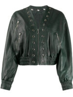 Women's Green Cropped Leather Jacket