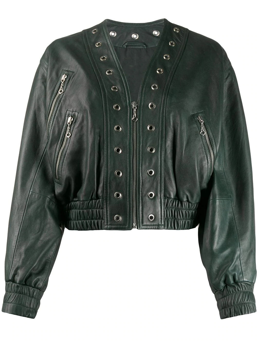 womens-green-cropped-leather-jacket (3) Women's Green Cropped Leather Jacket - Image 1