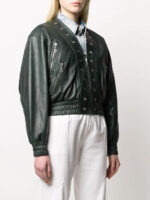 Women's Green Cropped Leather Jacket - Image 3