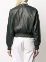 Women's Green Cropped Leather Jacket - Image 4