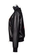 Women's Hand Painted Dragon and Koi Leather Bomber - Image 4