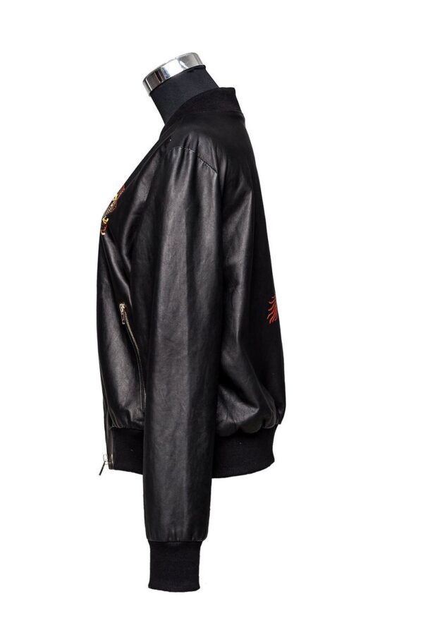Women's Hand Painted Dragon and Koi Leather Bomber - Image 4