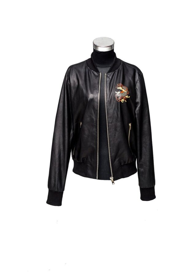 Women's Hand Painted Dragon and Koi Leather Bomber - Image 3