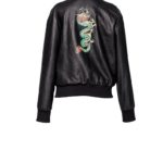 Women's Hand Painted Dragon and Koi Leather Bomber