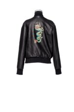 Women's Hand Painted Dragon and Koi Leather Bomber