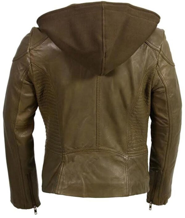 Women’s Hooded Motorcycle Leather Jacket - Image 2