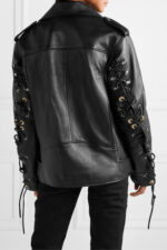 Women's Oversized Lace Up Leather Biker Jacket - Image 4