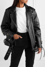Women's Oversized Lace Up Leather Biker Jacket - Image 2