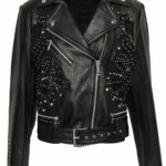 Women's Trimmed Studded Leather Biker Jacket