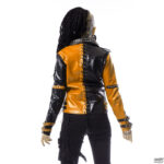 Women's Two Tone Black & Orange Leather Jacket Silver Studs - Image 2