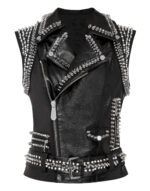 Black Leather Vest With Silver Studs