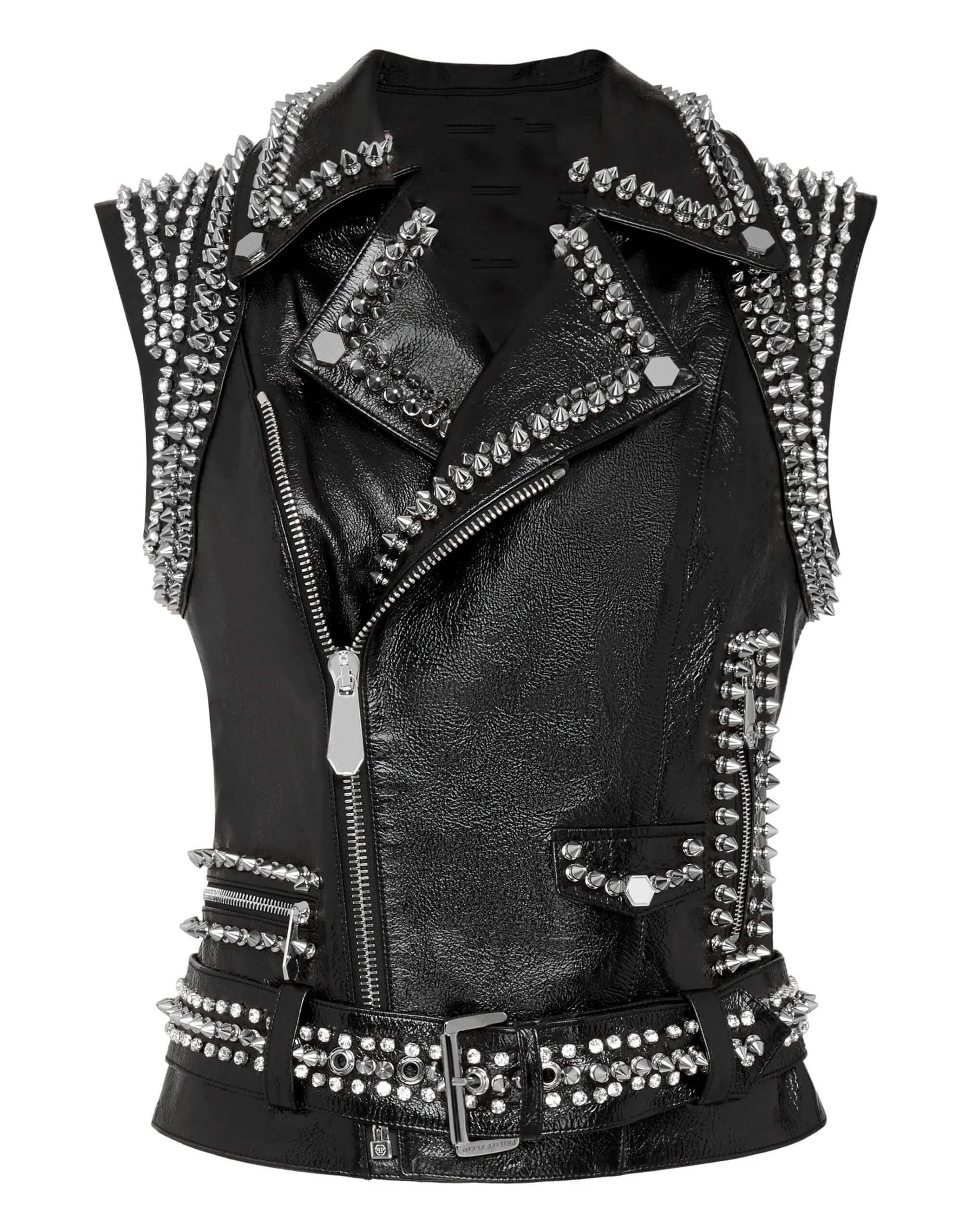 Black-Leather-Vest-With-Silver-Studs-(1) Black Leather Vest With Silver Studs