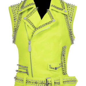 Green-Leather-Vest-With-Silver-Studs