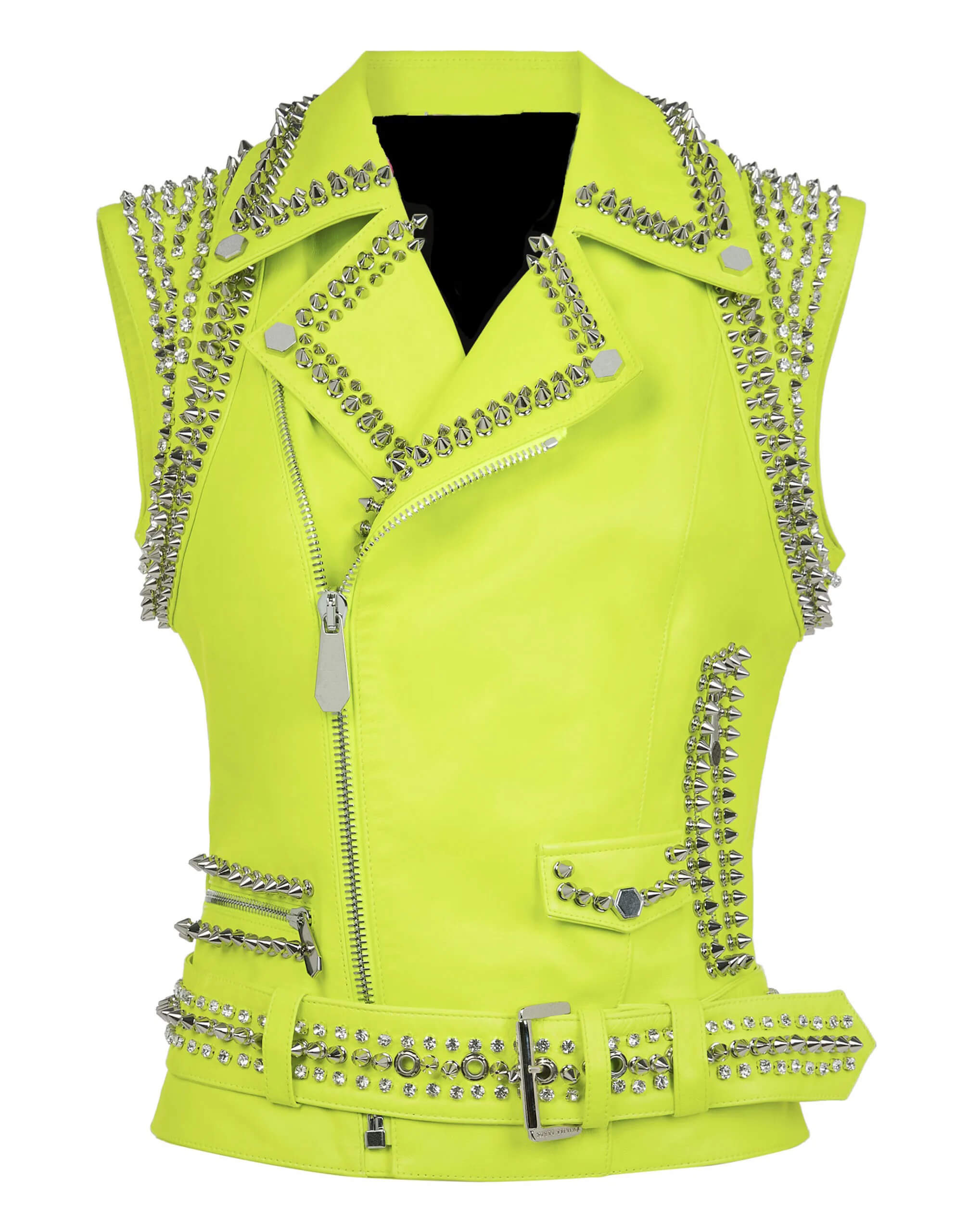 Green-Leather-Vest-With-Silver-Studs