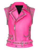 Pink Leather Vest With Silver Studs