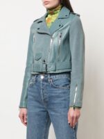 Aqua Blue Leather Mya Cropped Jacket - Image 2
