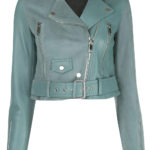 Aqua Blue Leather Mya Cropped Jacket