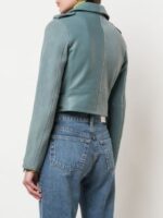 Aqua Blue Leather Mya Cropped Jacket - Image 4