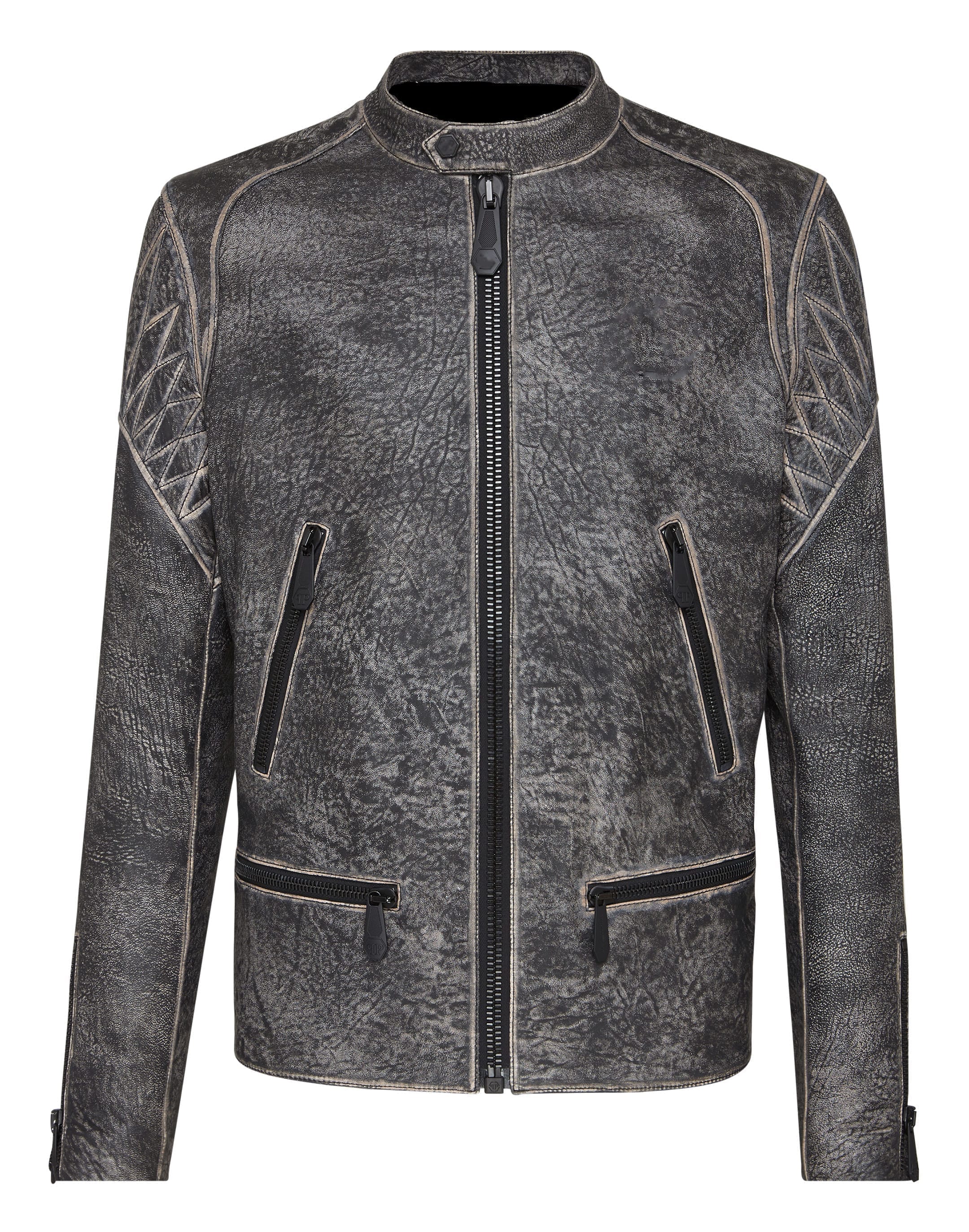 Black Classic Leather Moto Jacket Skull