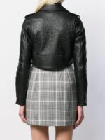 Black Leather Cropped Biker Jacket - Image 4