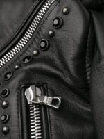Black Leather Cropped Biker Jacket - Image 7