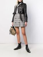 Black Leather Cropped Biker Jacket - Image 3