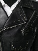 Black Leather Cropped Biker Jacket - Image 6