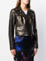 Black Leather Cropped Leather Jacket - Image 2