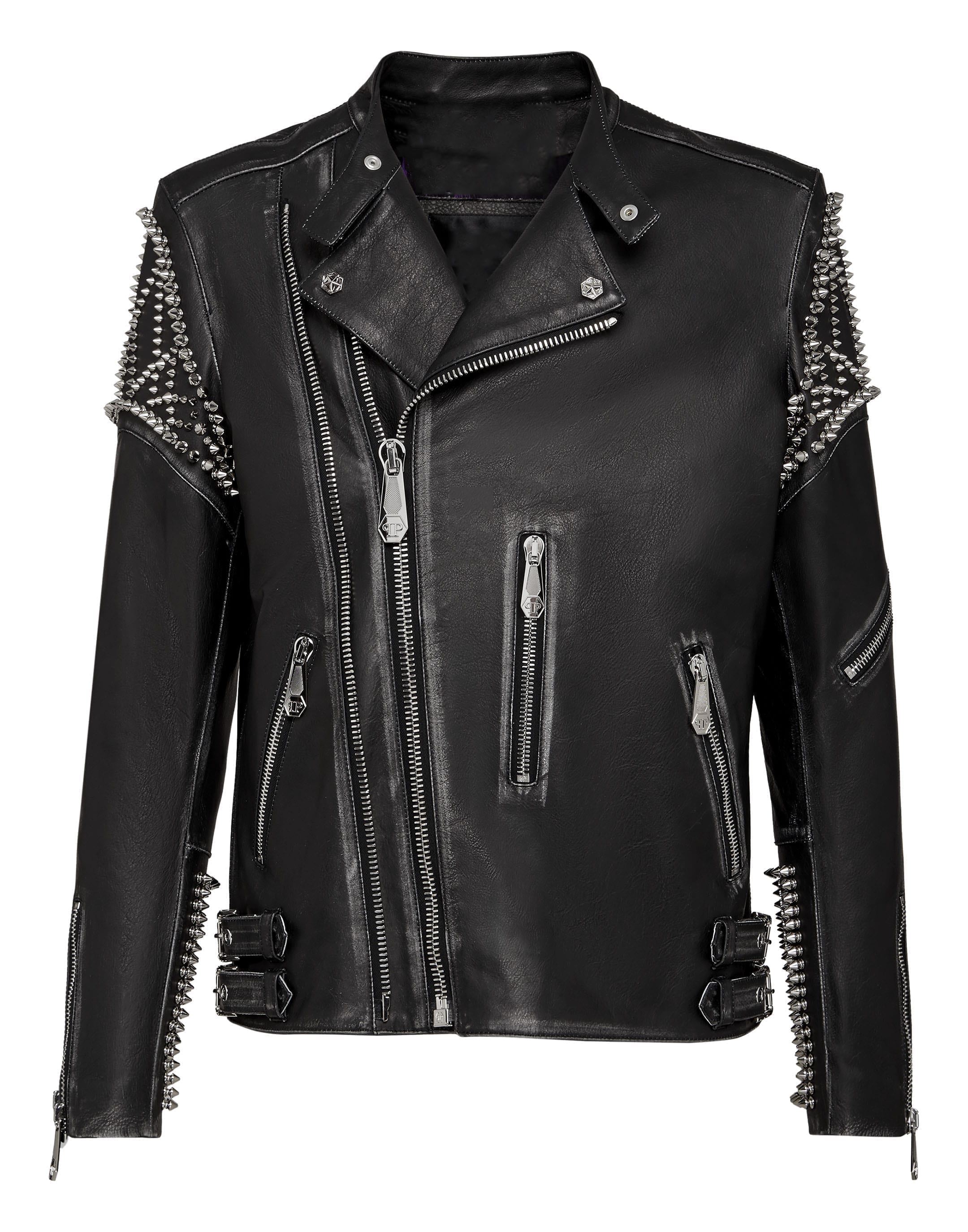 Black Leather Studded Biker Jacket