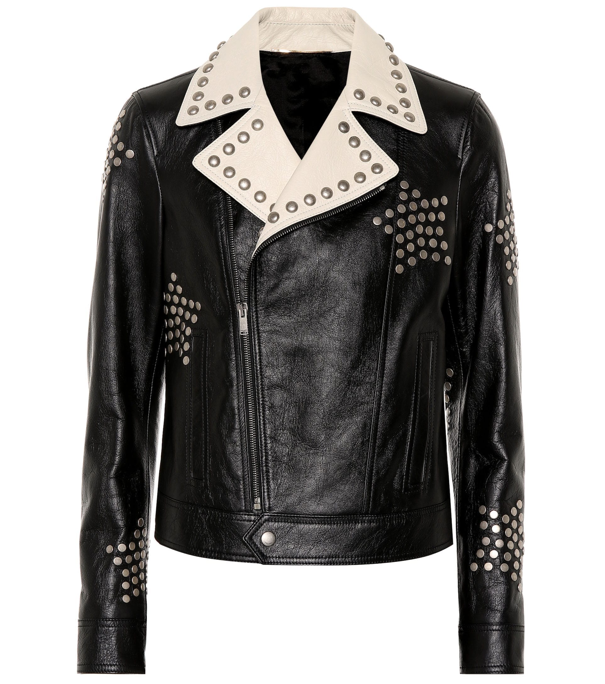 Black Silver Studded Leather Biker Jacket
