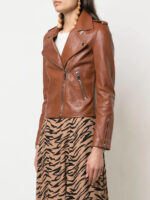 Brown Leather Kas Biker Jacket - Image 3
