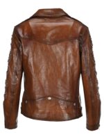 Brown Multi Studded Biker Leather Jacket - Image 2