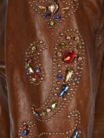 Brown Multi Studded Biker Leather Jacket - Image 3